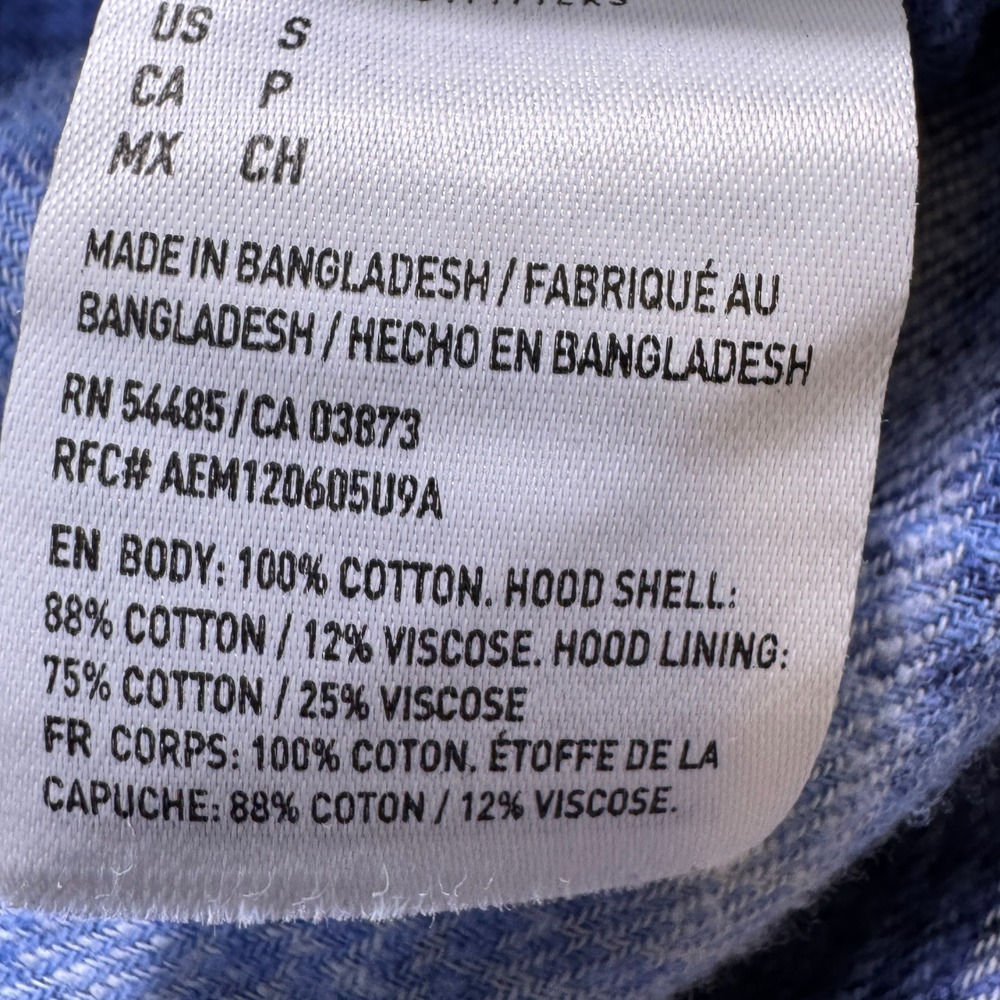 American Eagle Super Soft Flannel Shirt Removable Hood Mens Small Blue Button Up - Picture 3 of 6